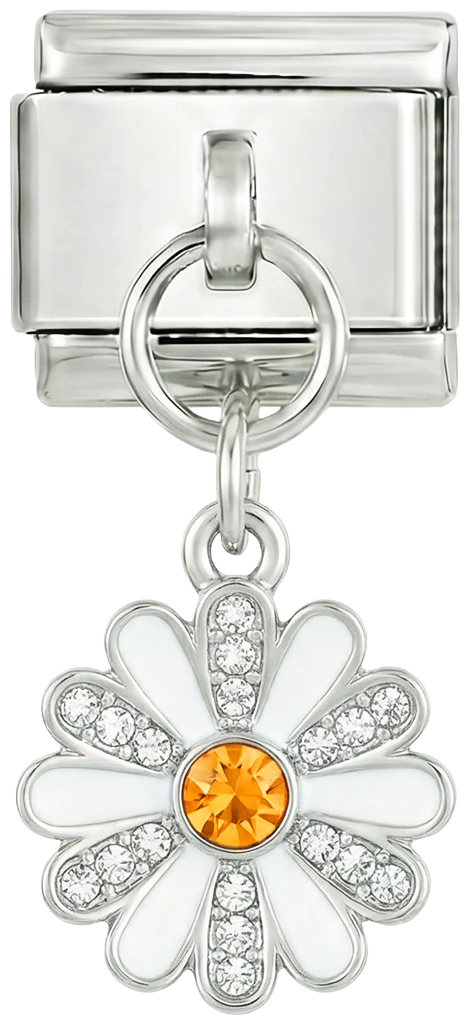 White Flower with Stones, on Silver