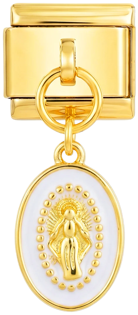 White Religious Medal Pendant on Gold